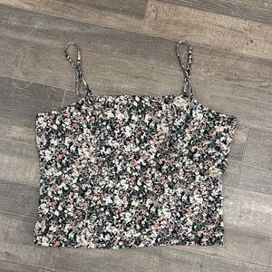 Abercrombie & Fitch Floral Black/Green/Pink/White Camisole Smocked Sides Size XL